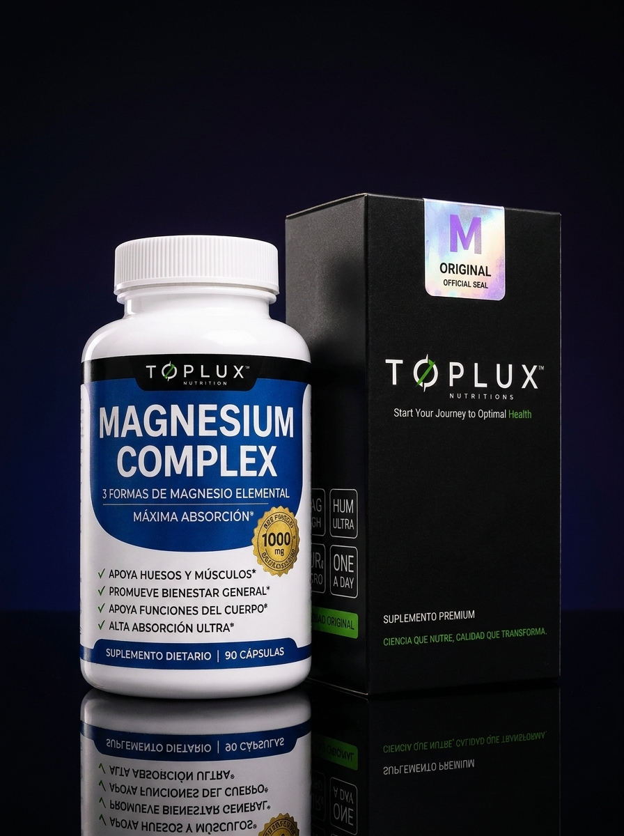 Magnesio Complex 1000 mg, 90 cápsulas, frasco y caja