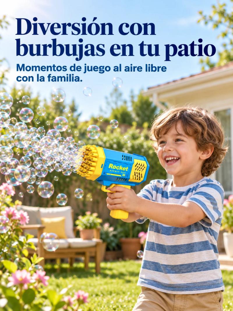 Niños jugando con burbujas en el patio